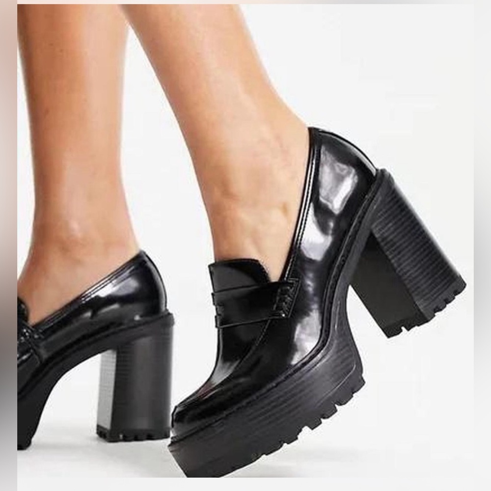 Madden Girl Glossy Black Platform Loafers